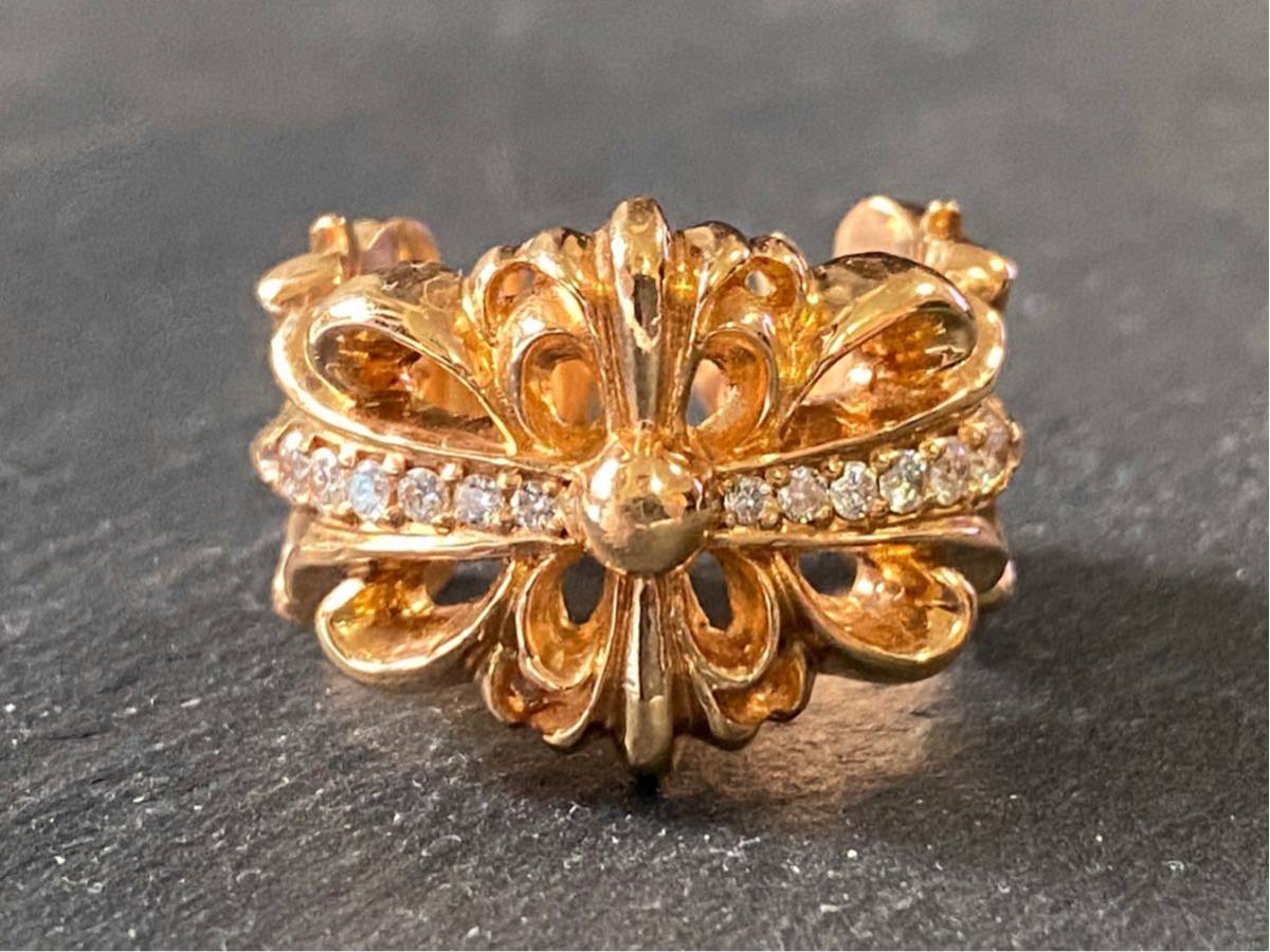 レア CHROME HEARTS クロムハーツ 22K ダブルフローラルリング パヴェ