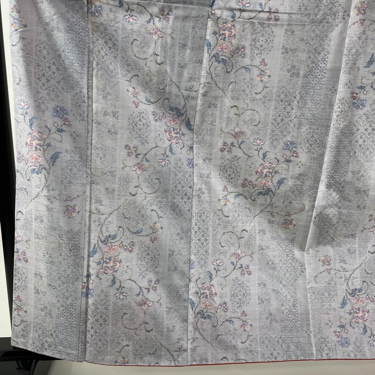 大島紬 名品 証紙 都喜ヱ門 やまと 花唐草 青灰色 袷 身丈163.5cm 裄丈