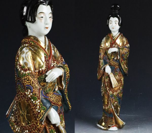 時代 九谷焼 古九谷 元禄美人人形 35cm 舞妓 置物 唐物骨董 古美術品 