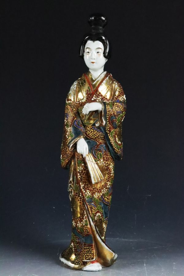 時代 九谷焼 古九谷 元禄美人人形 35cm 舞妓 置物 唐物骨董 古美術品 