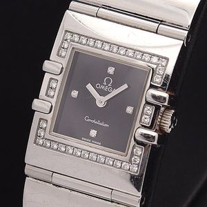 1円 オメガ QZ コンステレーション スクエア 黒文字盤 メンズ腕時計