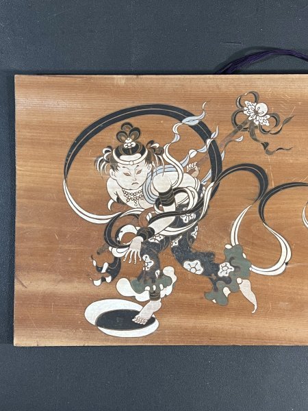 無銘無落款 作者不明「稚児毘沙門天」木 板額 肉筆 日本画 仏画仏教