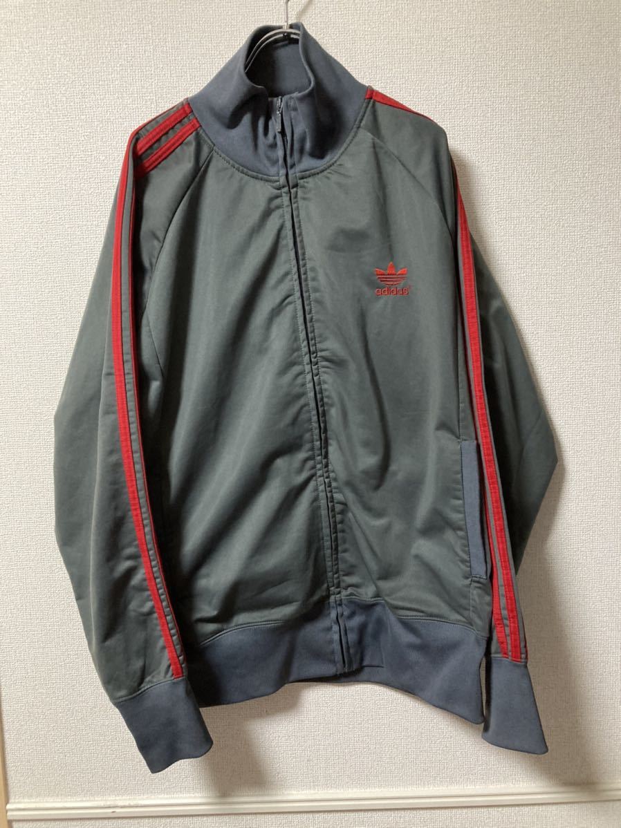 adidas トラックジャケット　グレー×レッド　大きめ　太アームadidas Originals アディダスオリジナルス ジャージ vintage