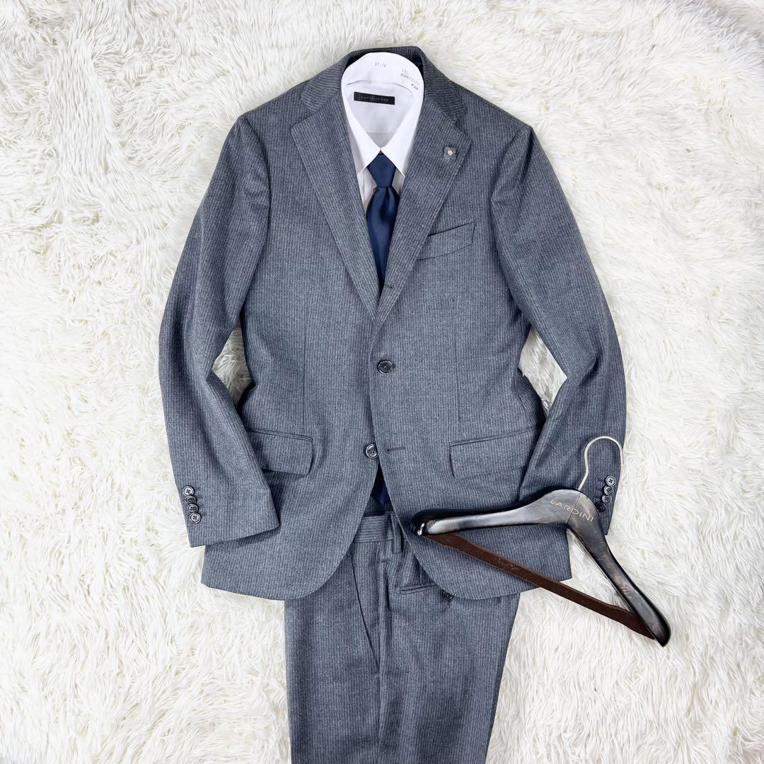 ＜定価18万＞ LARDINI ラルディーニ ウール スーツ グレー ブートニエール サイズ44 Mサイズ 結婚式 ビジネス パーティー