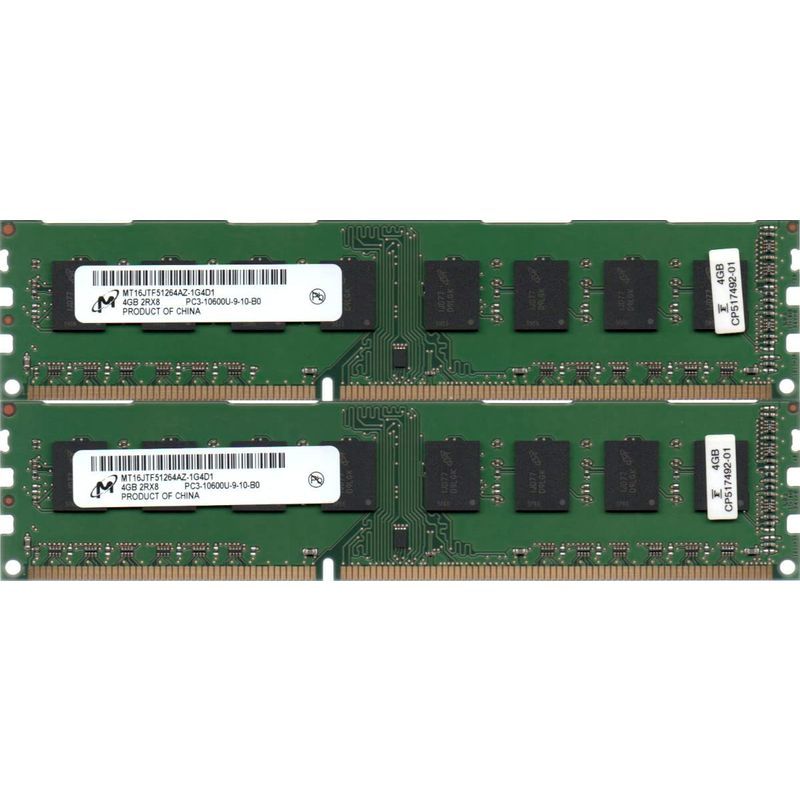 Micron PC3-10600U (DDR3-1333) 4GB x 2枚組 合計8GB 240ピン DIMM デスクトップパソコン用メモ