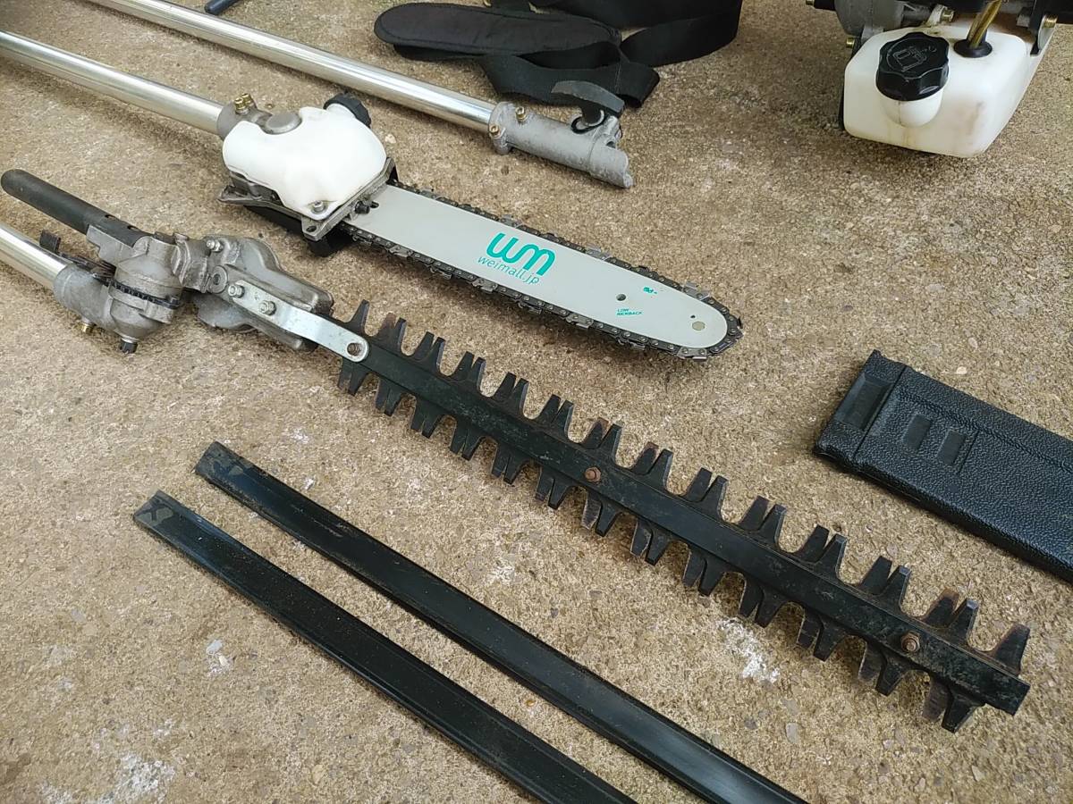 多機能 草刈機 刈払機 チェーンソー ヘッジトリマー エンジン式 52cc 剪定 高枝切り 薪割 バリカン ナイロンカッター 金属刃 1台4役_4