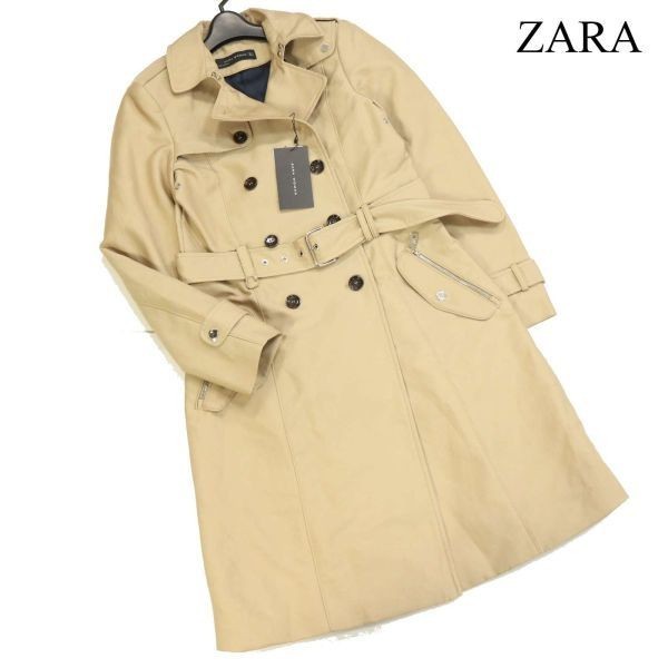 【新品 未使用】 ZARA ザラ 通年 定番♪ ベルト付き トレンチコート Sz.S　レディース ベージュ　D3T00111_1#O