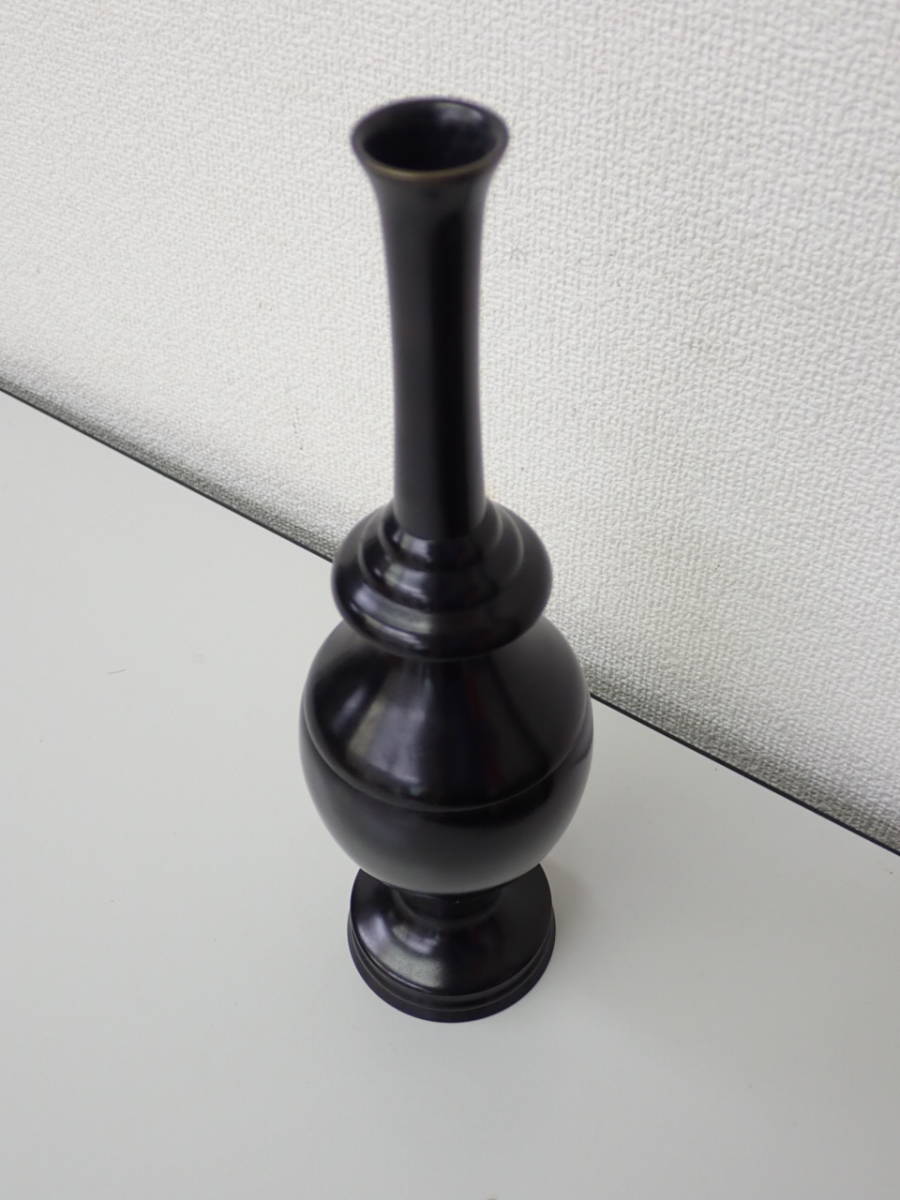 1-； 一ノ瀬宗辰 「胡銅 利休好 鐔（鍔）置花入」花器 高さ；約24.3×胴 