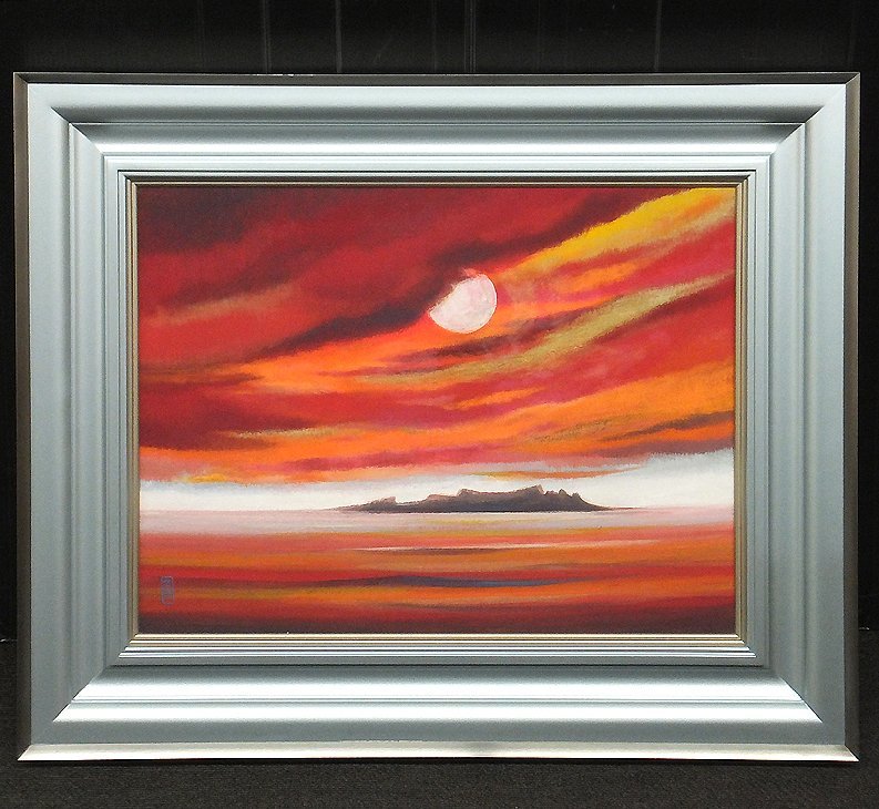 GLC】川崎春彦 「朝焼けの海」 日本画10号共シール 芸術院会員 日展