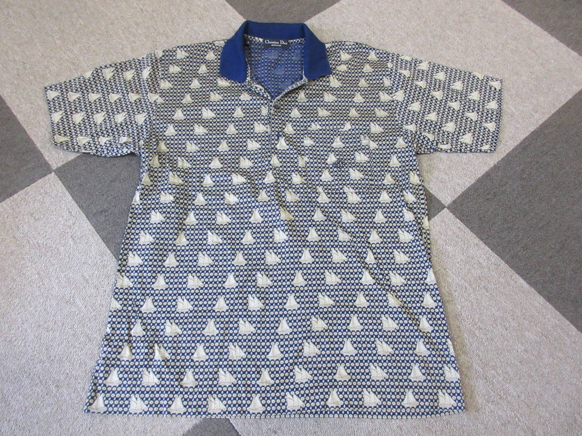90s Christian Dior ヨット柄 ポロシャツ L ITALY製 総柄 ヴィンテージ オールド アーカイブ 船 クリスチャンディオール mercerised 