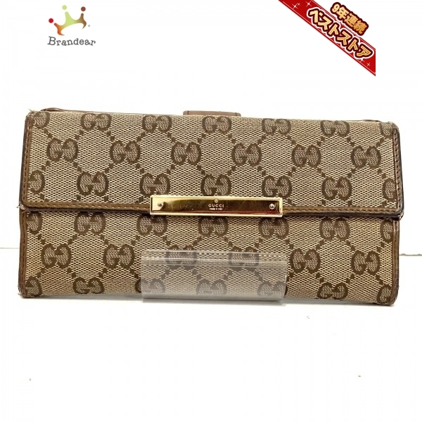 グッチ GUCCI 長財布 112715 GG柄，メタルバー ジャガード ライトブラウン×ダークブラウン 財布