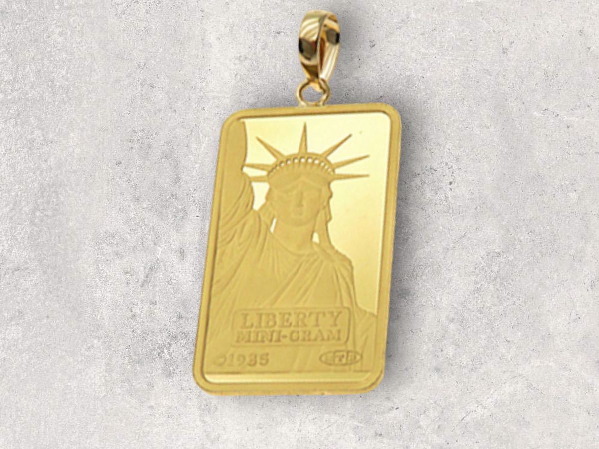 新品！純金 K24リバティインゴット2g ペンダントトップ シリアル入り インゴットペンダント 自由の女神 インゴットチャーム 地金チャーム