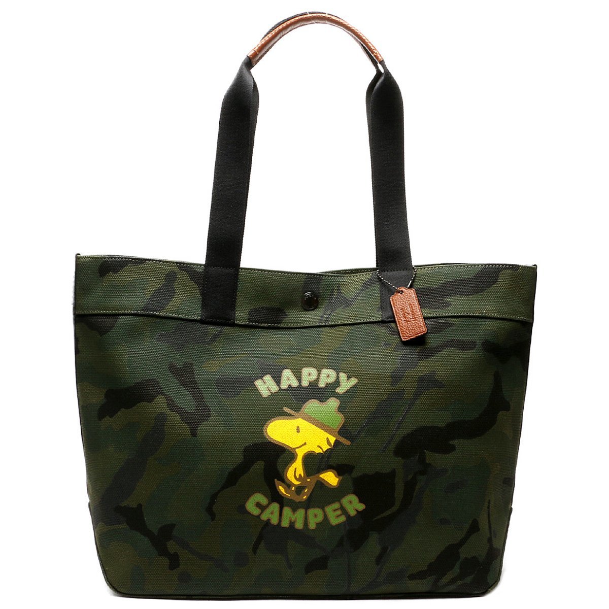 コーチ COACH ウッドストック トートバッグ ピーナッツ コラボ スヌーピー キャンバス グリーン マルチカラー C4025 レディース 【中古】