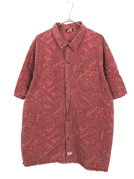古着 90s USA製 Gramicci 花 植物 魚 マルチ モチーフ オーバーダイ 半袖 ボックス シャツ XXL 古着