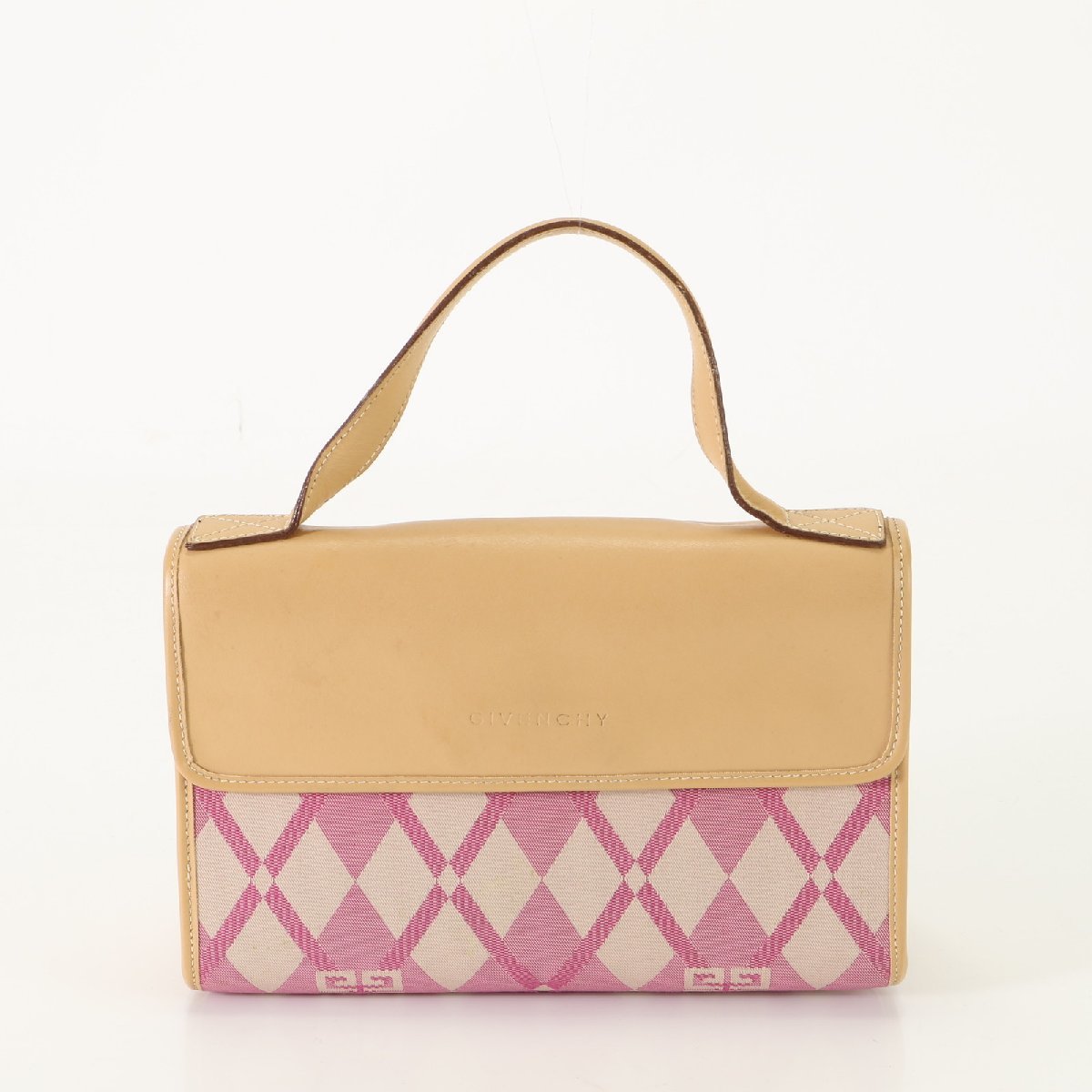 ■1円■美品■ジバンシー■チェック■レザー■ハンドバッグ■トート ピンク 人気 定番 かわいい おしゃれ 通勤 レディース AET B15-3