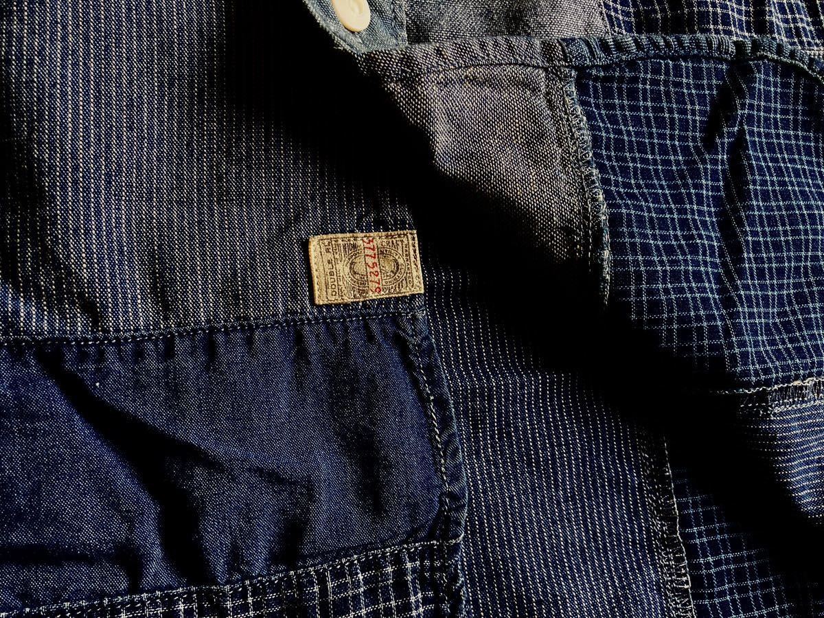 名作 RRL パッチワークインディゴバンドカラーシャツ M 天然インディゴ 