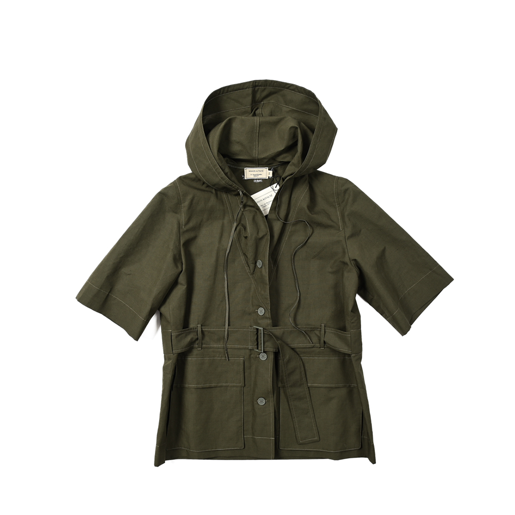 新着 新品 メゾンキツネ MAISON KITSUNE サファリシャツジャケット 半袖 フーディー 春夏 レディース コットン リネン カーキ 392465-40