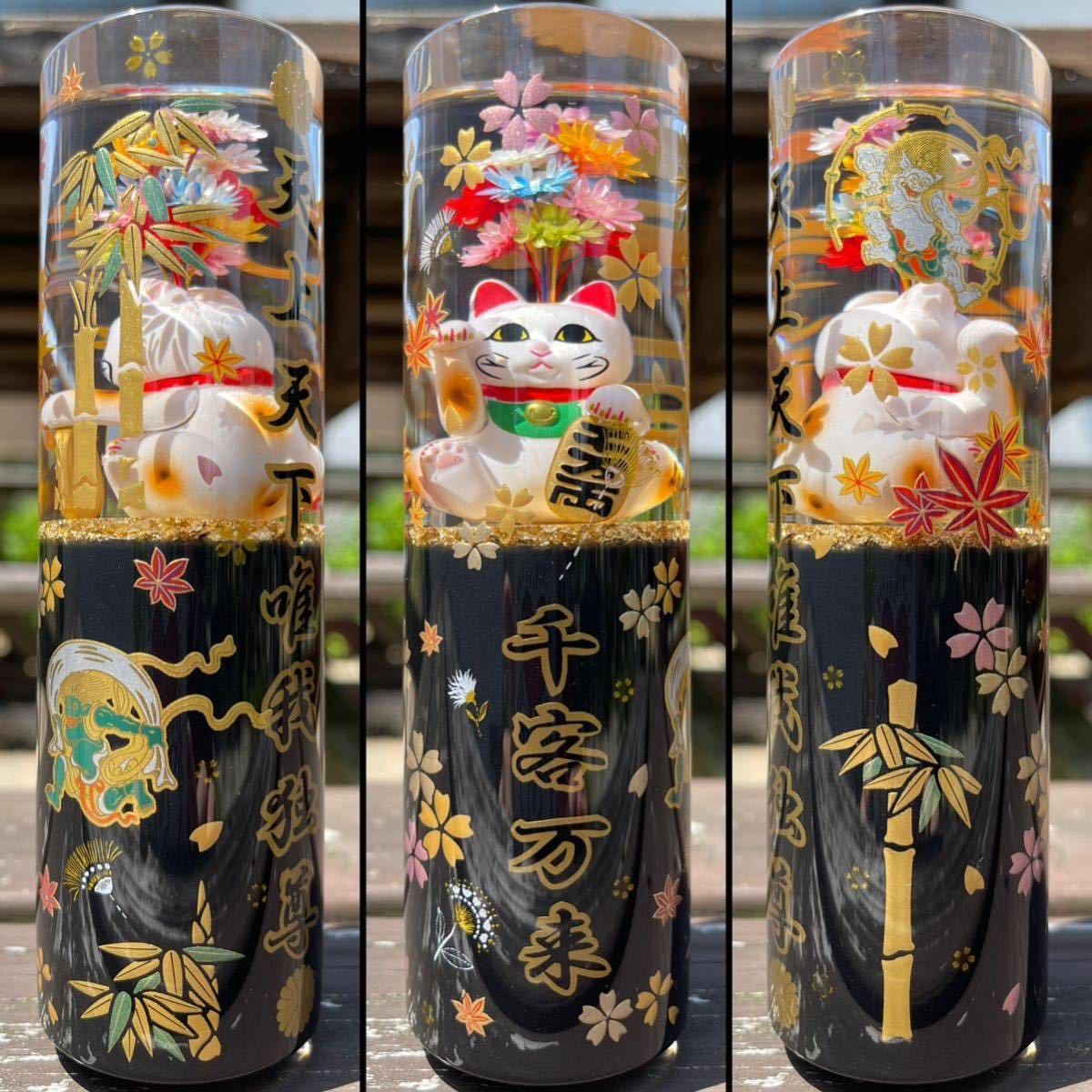 招き猫 ハンドメイド シフトノブ ロング 水中花 和柄 デコトラ 旧車 