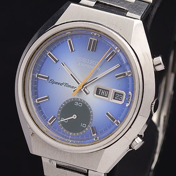 1円 稼働 良品 セイコーAT/自動巻 6139-8040 ファイブスポーツ スピードタイマー 青文字盤 デイデイト クロノ メンズ腕時計 0080300 NKG