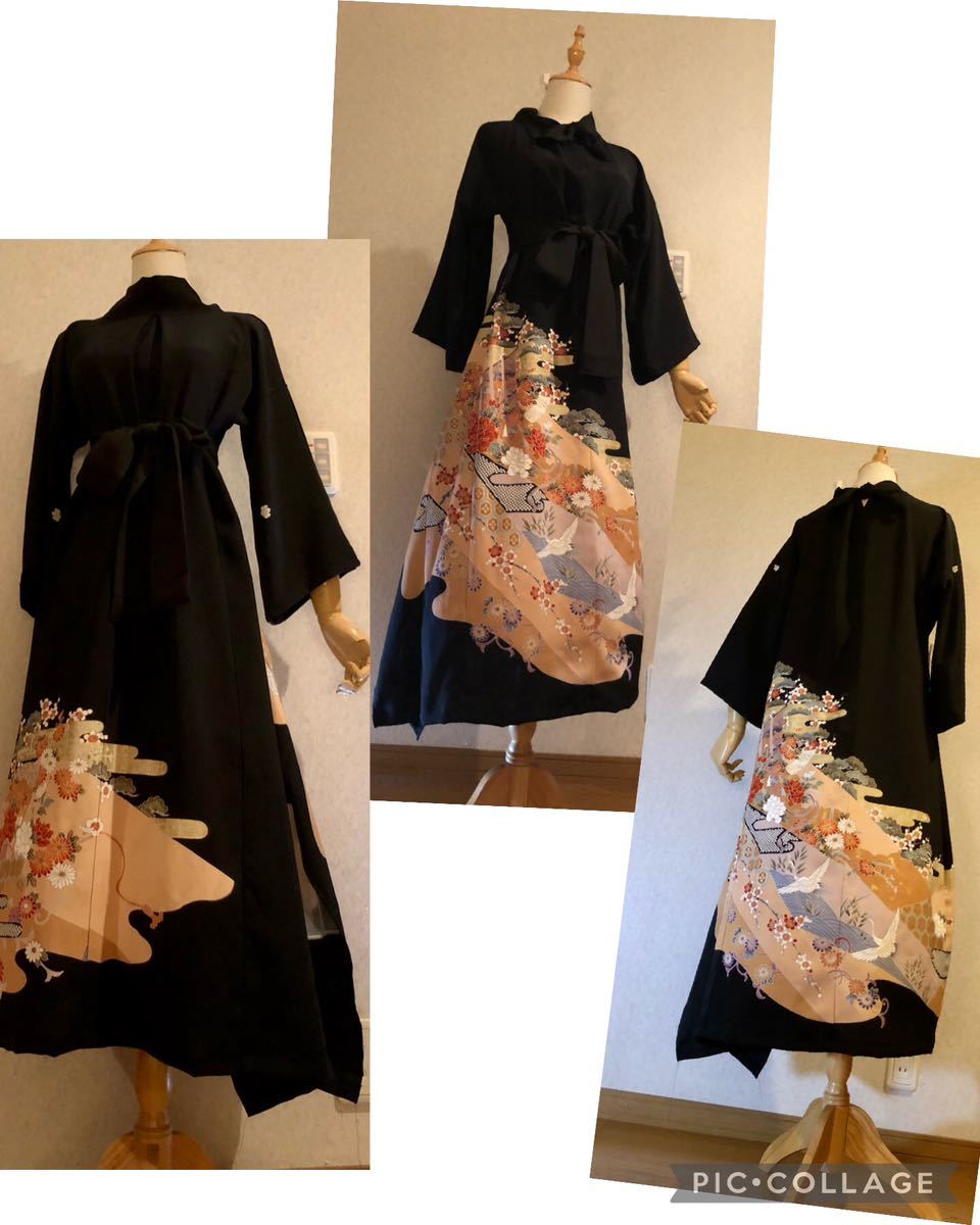 着物リメイク 留袖 イレギュラーヘムコクーンワンピース オフタートル