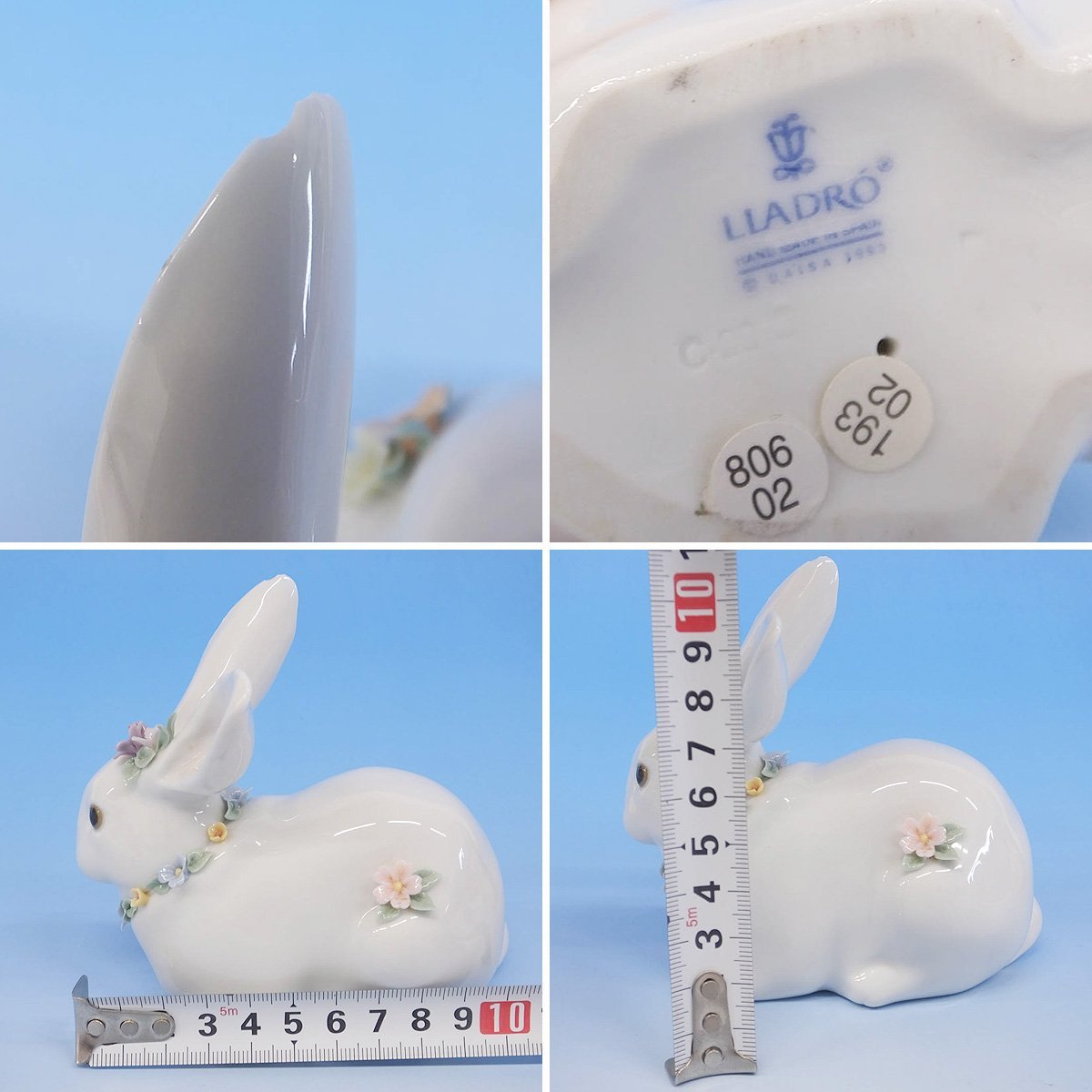 1円～おたからや◆x0029　リヤドロ　ウサギ　3匹まとめ　フィギュリン　陶器人形　ブランド西洋置物【1匹耳に欠けあり】 リヤドロ 花飾りの白うさぎ LLADRO