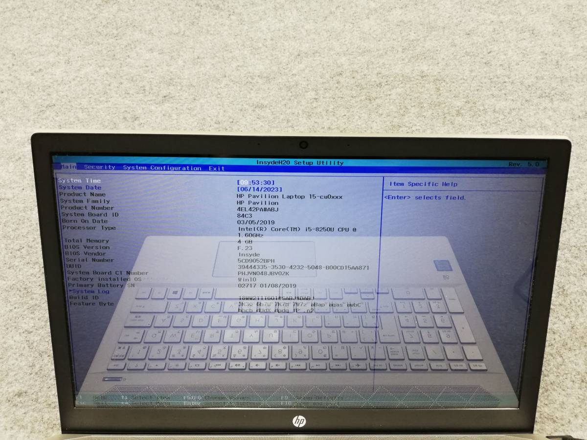 HP Pavilion 15-cu0003TU i5-8150U Bios確認 ジャンク 2BPH HP