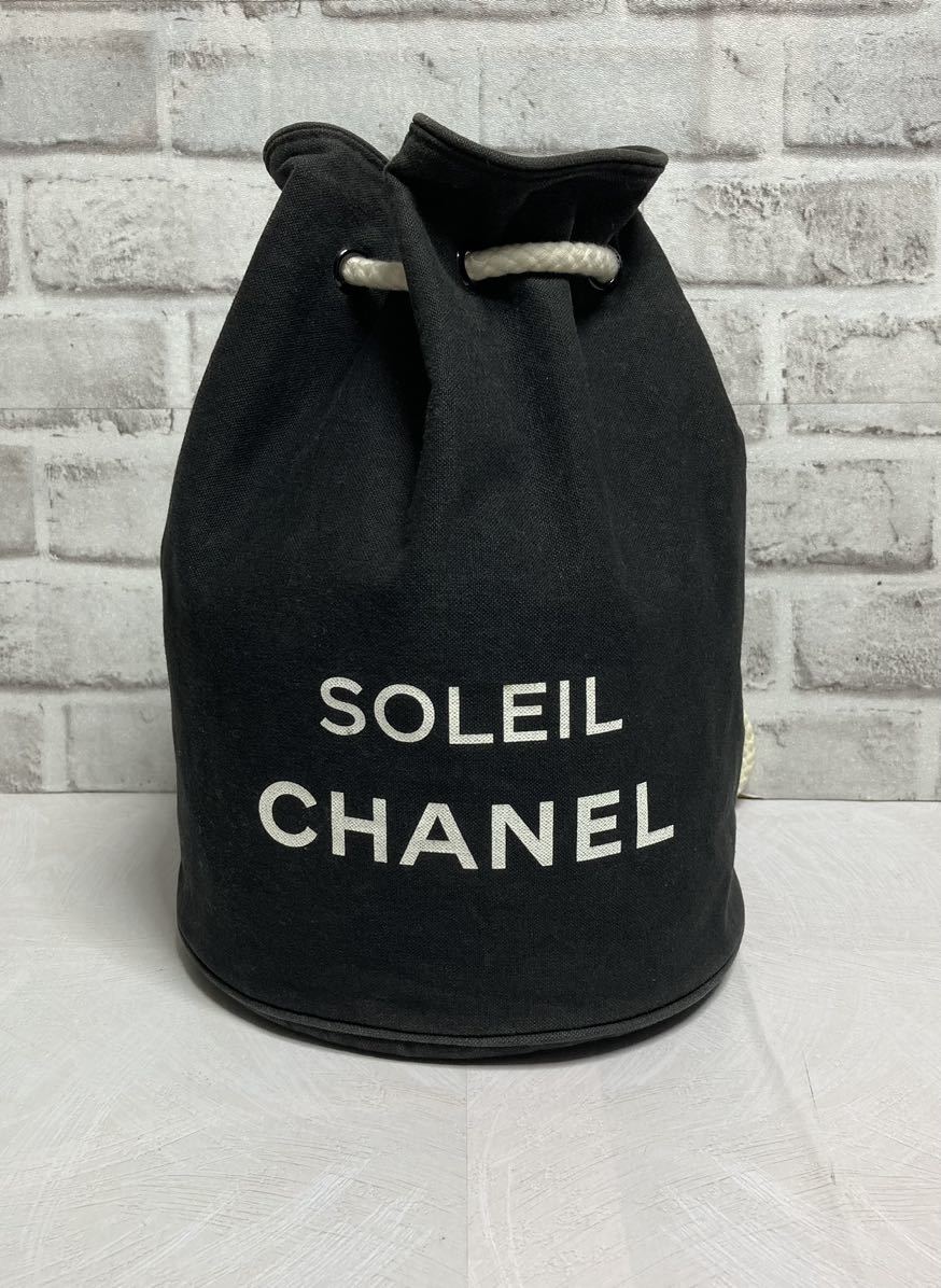 巾着 シャネル CHANEL ロゴ キャンバス ブラック プールバッグ