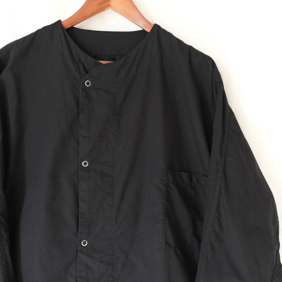 50s【 米軍 ビンテージ 】コットン ノーカラー パジャマ 長袖シャツ / ブラック 黒染 / ワーク ジャケット ミリタリー 古着