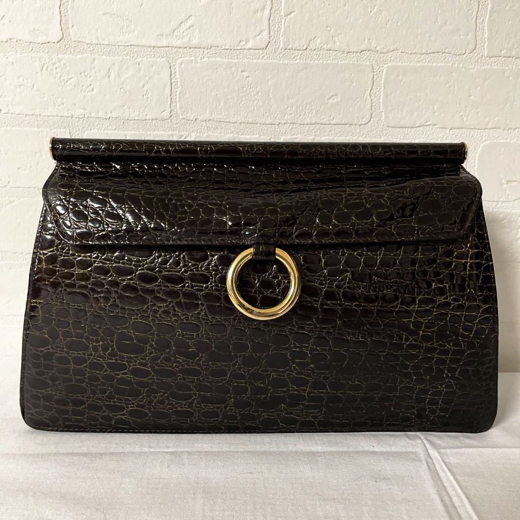 3572★ elegance 卑弥呼 エレガンス レザー クラッチバッグ パーティー イベント 型押し レディース ダークブラウン