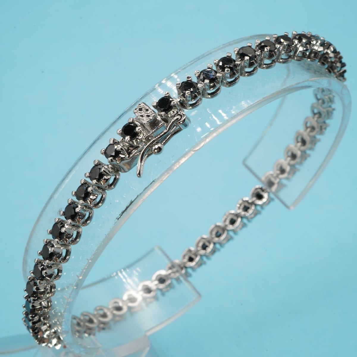 【1】長さ約18cm テニスブレスレット シルバーカラー ラインストーン ブラックカラーラインストーン アクセサリー 腕輪