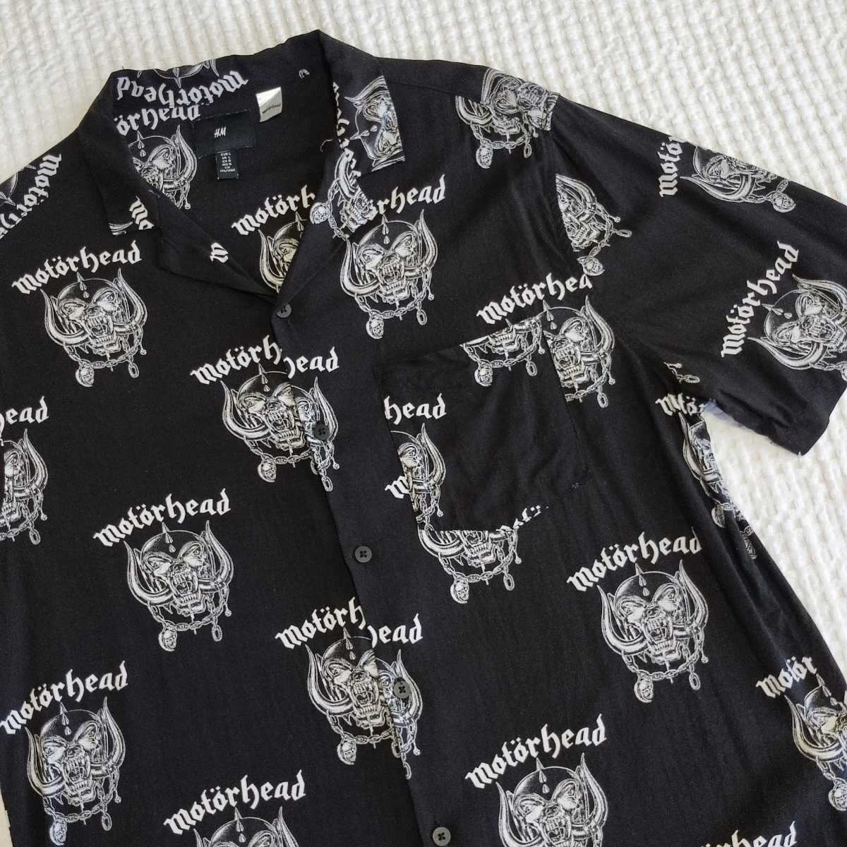 H&M Motorhead モーターヘッド ロゴプリント レーヨン オープンカラーシャツ ブラック Lサイズ 