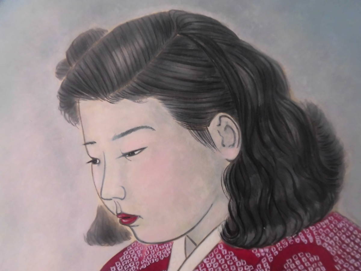 上村松園 「美人画重鎮」水彩 肉筆 画題「想い」模写 「上村松篁鑑定 
