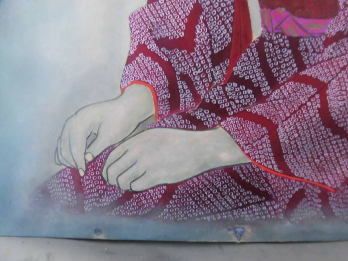 上村松園 「美人画重鎮」水彩 肉筆 画題「想い」模写 「上村松篁鑑定 