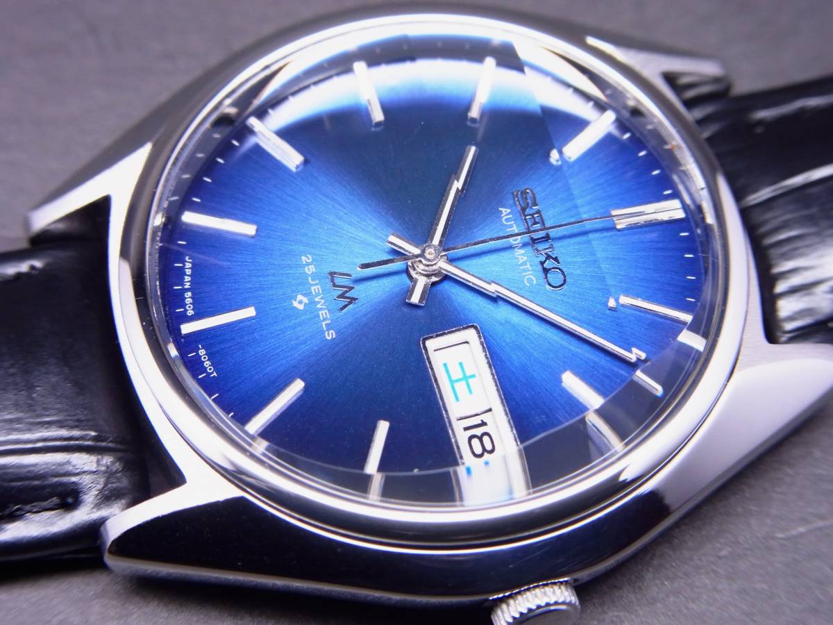 セイコー ロードマチック 25石 美しい3面カットガラス ブルー 1974年製