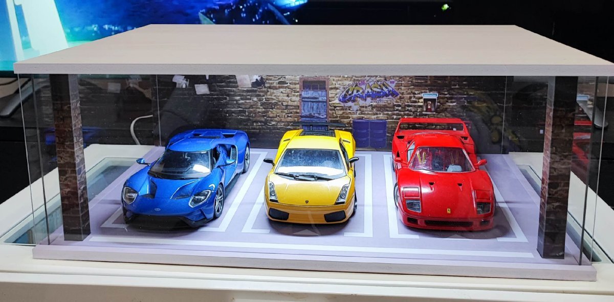 ジオラマ ガレージ カーガレージ 1/18 USB LED照明 1台展示 Darkt