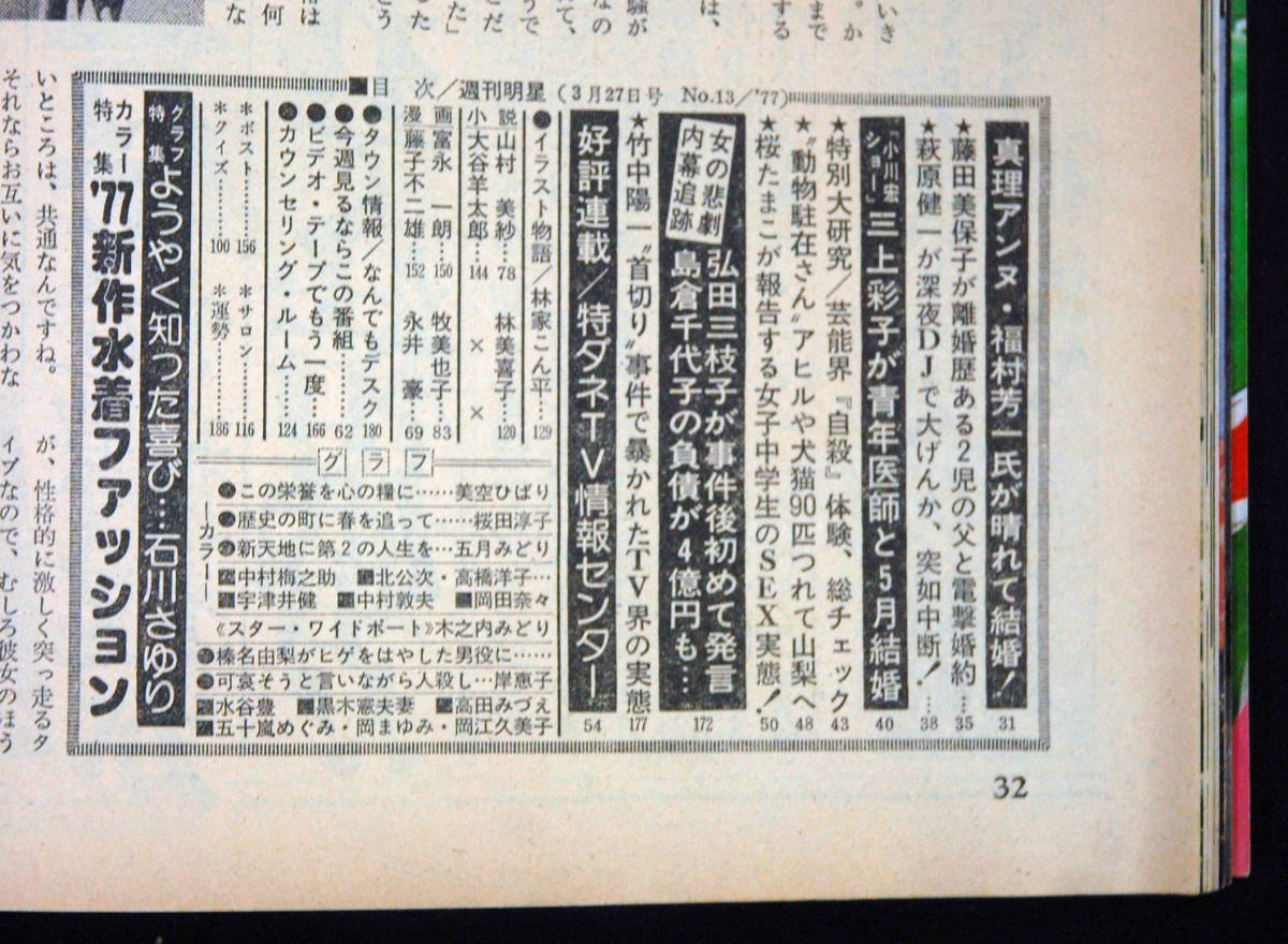 週刊明星 1977年3月27日号 手塚さとみ/リーザ長嶋(水着) 木之内みどり