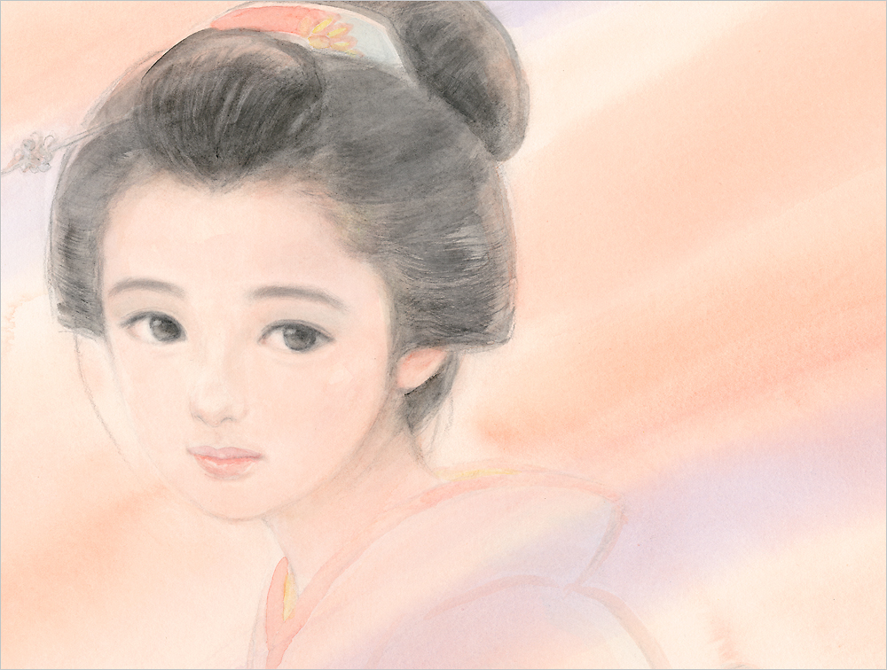 おおた慶文の原画「島田のにあう娘・朱夏」／少女画 新品の額装付 送料