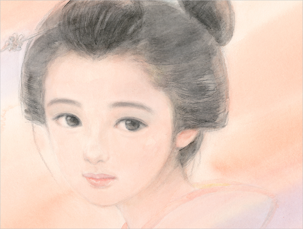 原画】おおた慶文 水彩画「星影のまなざし」少女画 額装付 原画