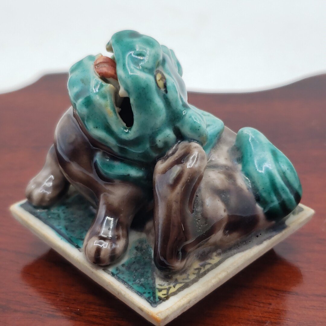 緑角福 獅子香炉 九谷焼 香炉 角福 古美術品 骨董品 陶器製 古九谷焼