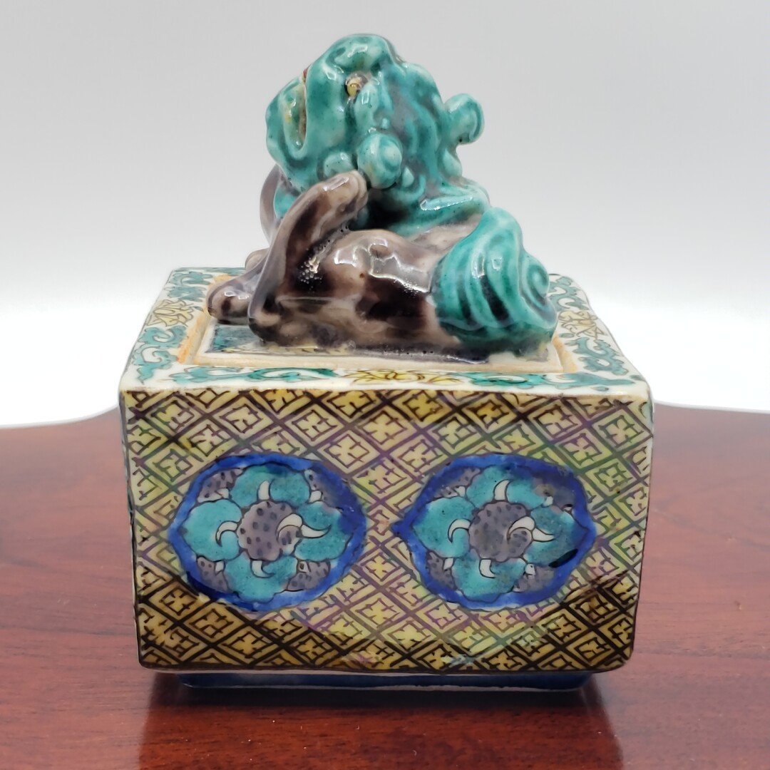 緑角福 獅子香炉 九谷焼 香炉 角福 古美術品 骨董品 陶器製 古九谷焼