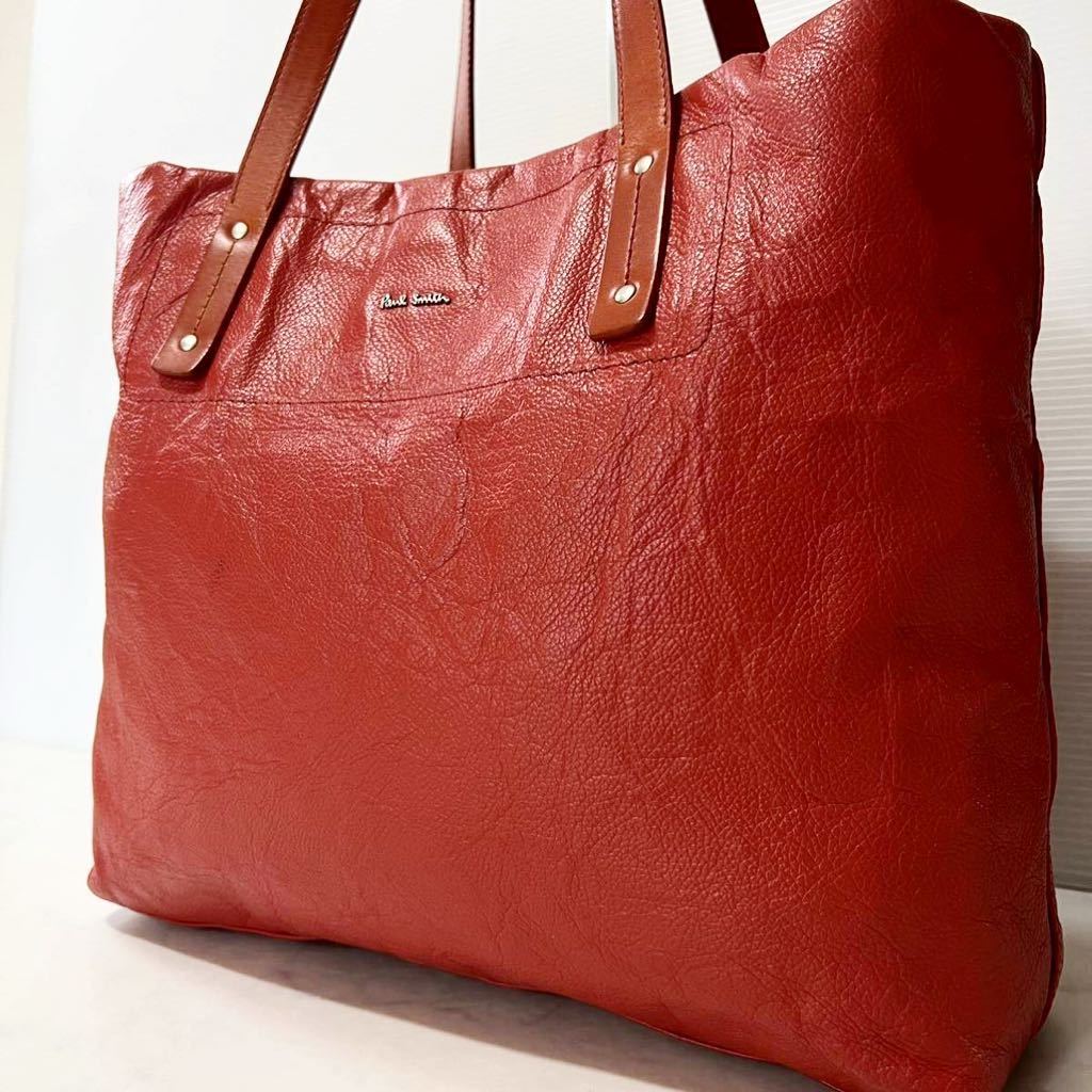 美品 超希少 ポールスミス メンズ レザー シワ加工 トートバッグ 本革 ビジネスバッグ A4可 リベット 肩掛け ショルダーバッグ PaulSmith