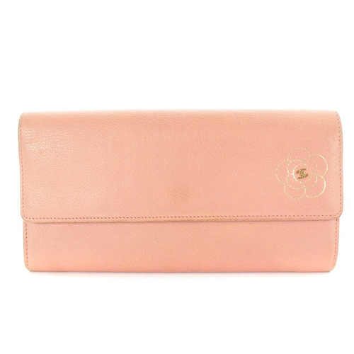 シャネル CHANEL カメリア ココマーク 長財布 レザー ピンク /SR10 