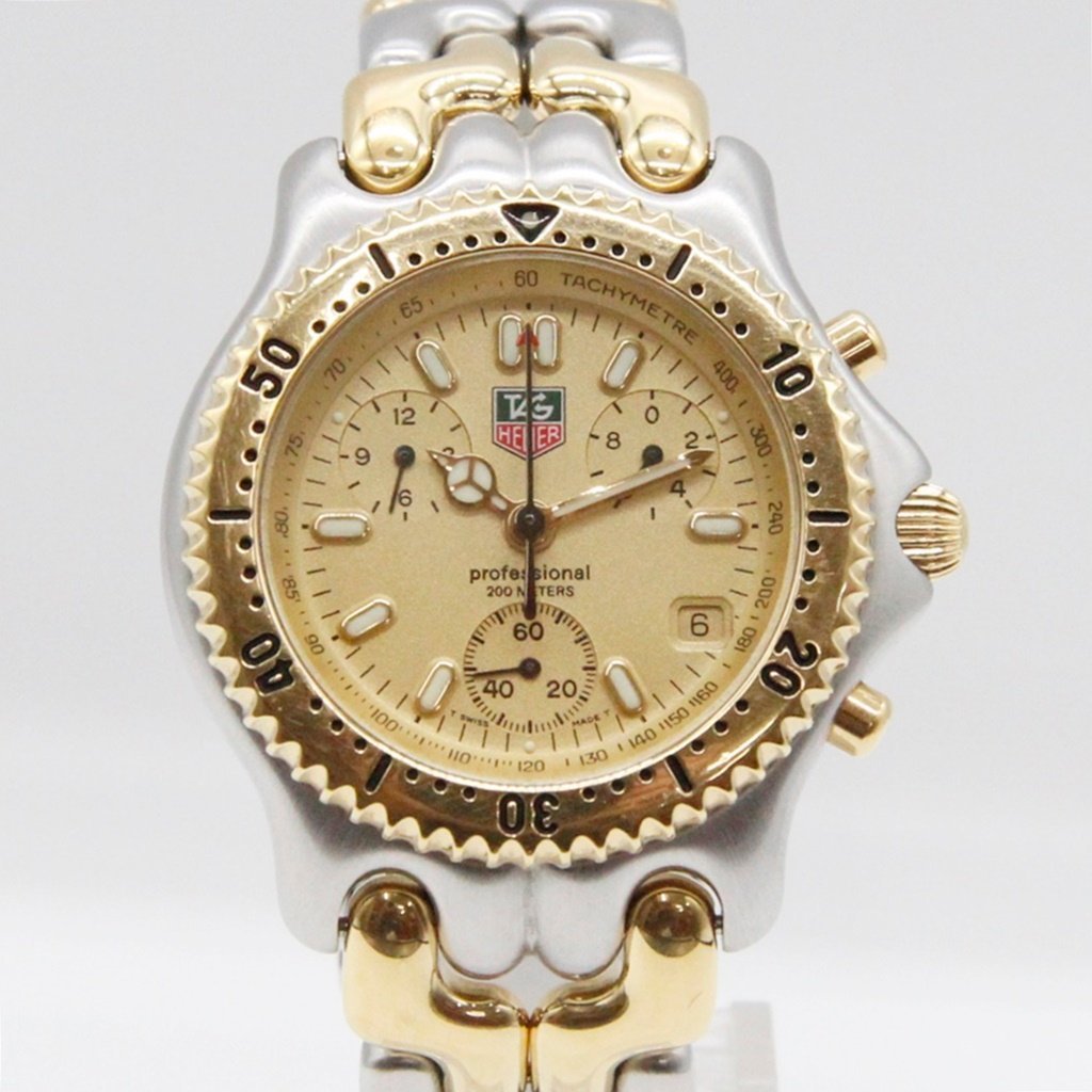 TAGHEUER タグホイヤー professional プロフェッショナル CG1121-0 クオーツ W3.8cm 文字盤ゴールド 金属ベルト 中古品 m_w(j) m24-24731