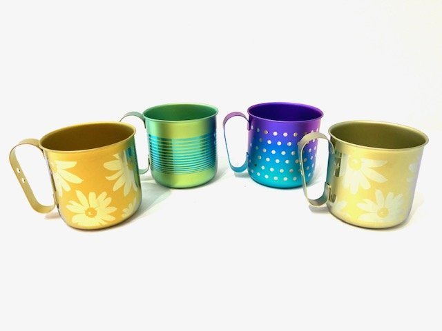 【新品】ホリエ チタン デザイン マグカップ 4点セット カップ コップセット カラフル 柄 虹色 水玉 ボーダー アウトドア