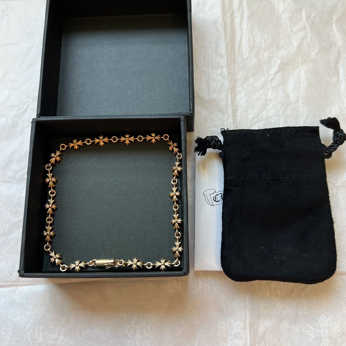 1円中古品☆クロムハーツ☆ロサンゼルス店舗☆ブレスレット アンクレット☆22K☆タイニーE CHプラス☆17LINK 10インチ☆イエローゴールド☆