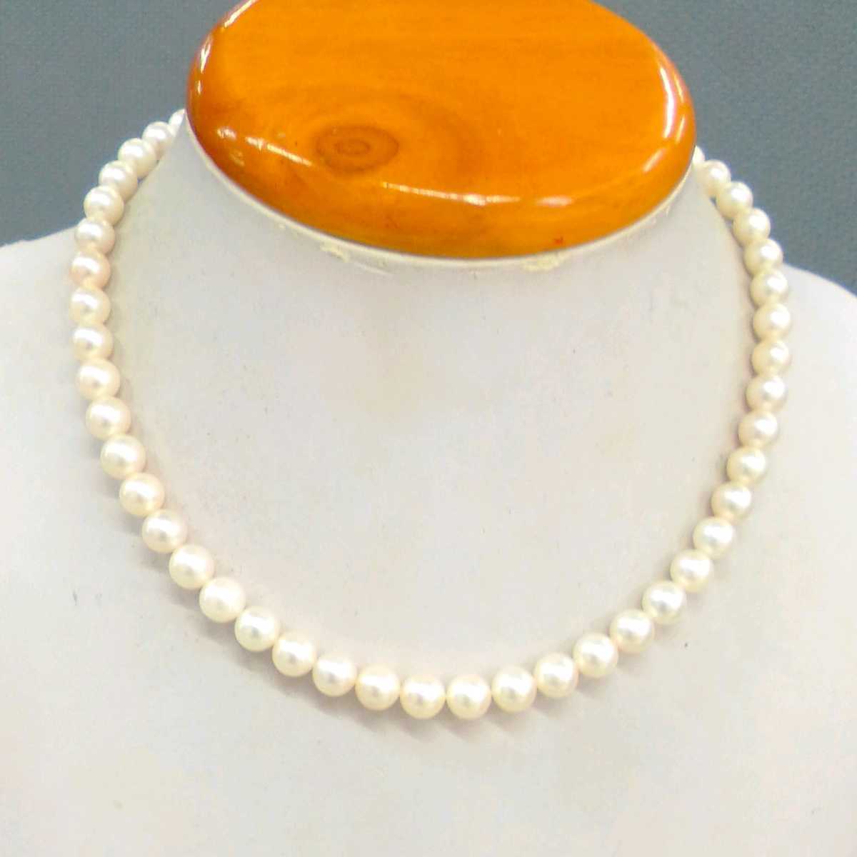 ♪ネックレス パール 8.5-9.0mm 真珠 ダイヤ0.02ct トルコ石 43cm