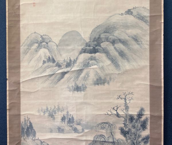 模写 岡田米山人 山水画 紙本 掛軸（未鑑定の為模写） a-126 岡田