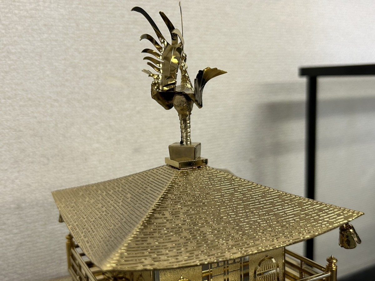 金閣寺 置物 金属製 オブジェ ガラスケース入り 模型 縁起物 招福 和風
