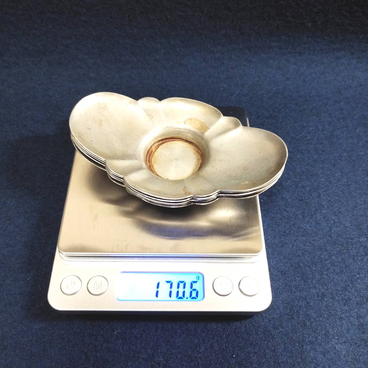 唐物◇古錫 借聚鮎造 茶托 5枚揃◇錫製 在銘 中国古玩 約170g 茶道具 