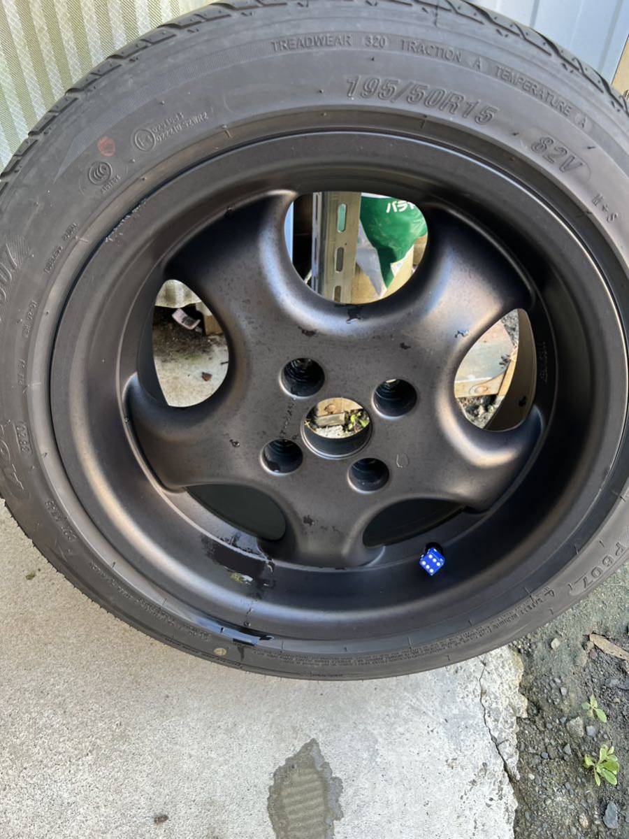 深リム15インチ4穴PCD100/4本/7jj＋37/195-50R15キューブ フィット